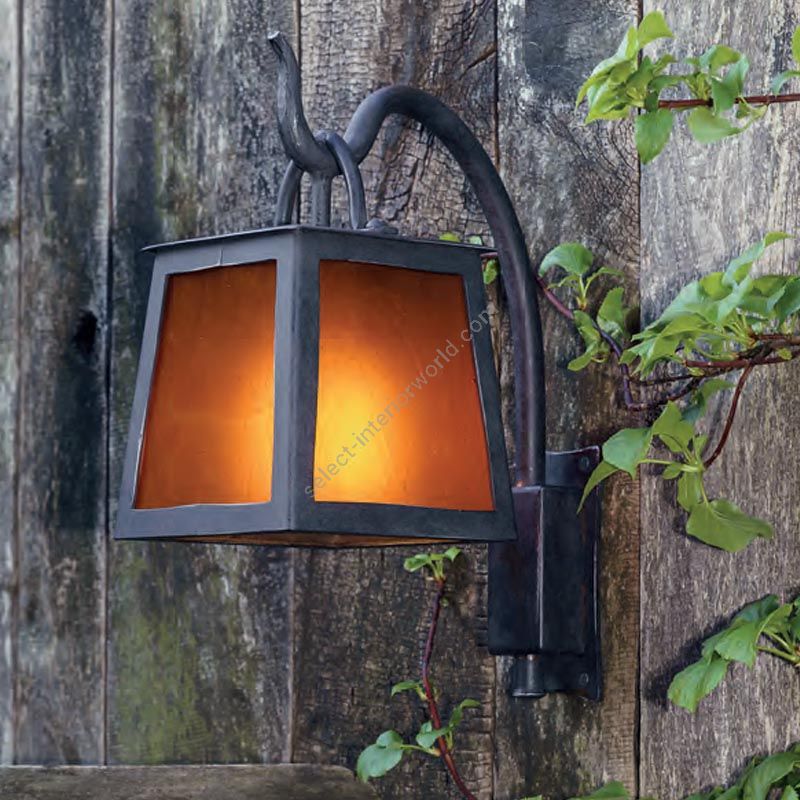Outdoor wall lamp / Iron narute glass / Amber glass inside frosted