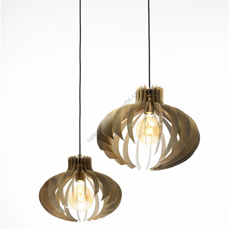 Suspension lamp / Burnished brass finish / Black rayon cable