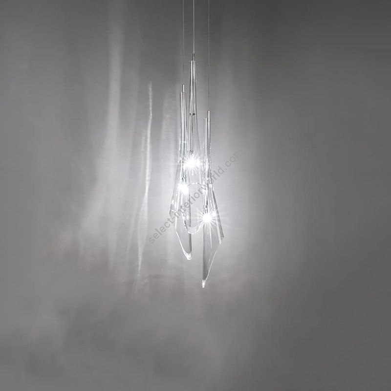 Suspension lamp / Clear crystal diffuser / 3 lights (cm.: 190 x 25 x 25 / inch.: 74.80" x 9.84" x 9.84")