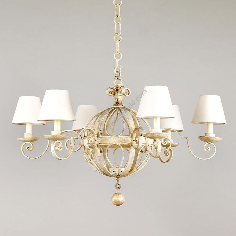 Chandelier / Ivory finish / Pale Cream Card lampshades
