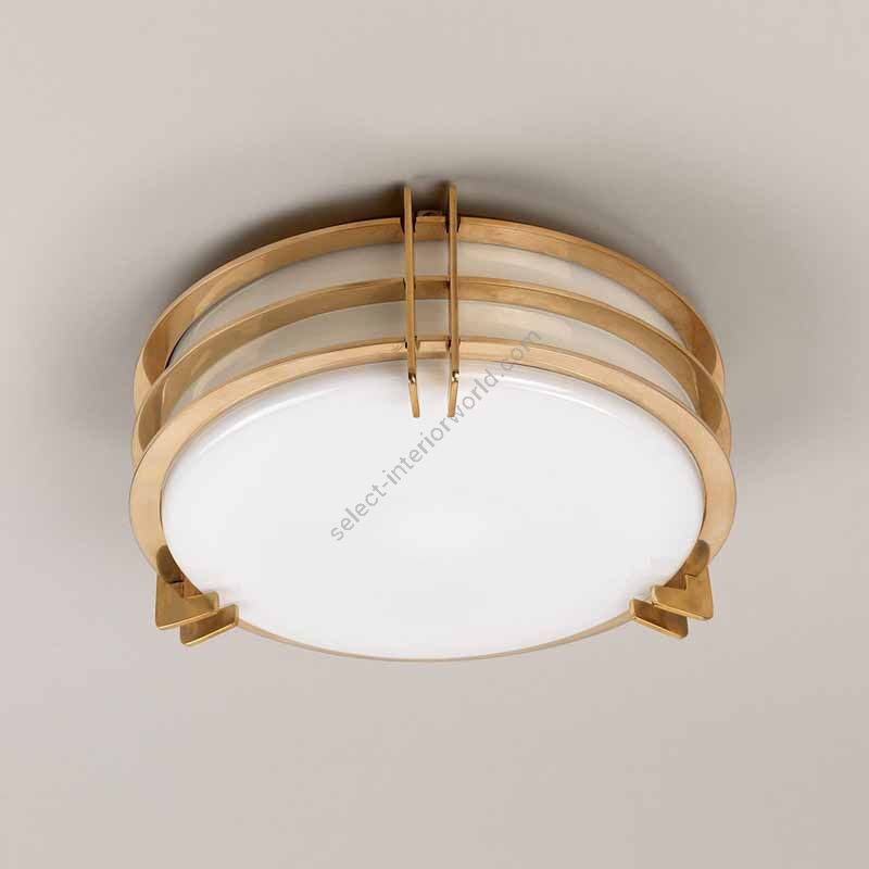 Ceiling lamp / Flush mount lighting / Brass finish / Opaline glass shade