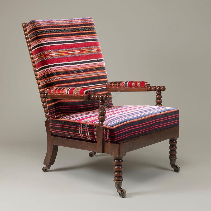 Armchair / Dark brown (meranti) finish / Striped woven wool upholstery