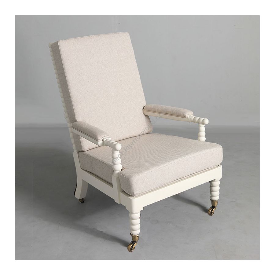 Armchair / Chalk white (beech) finish / Oatmeal linen / Cotton fabric upholstery