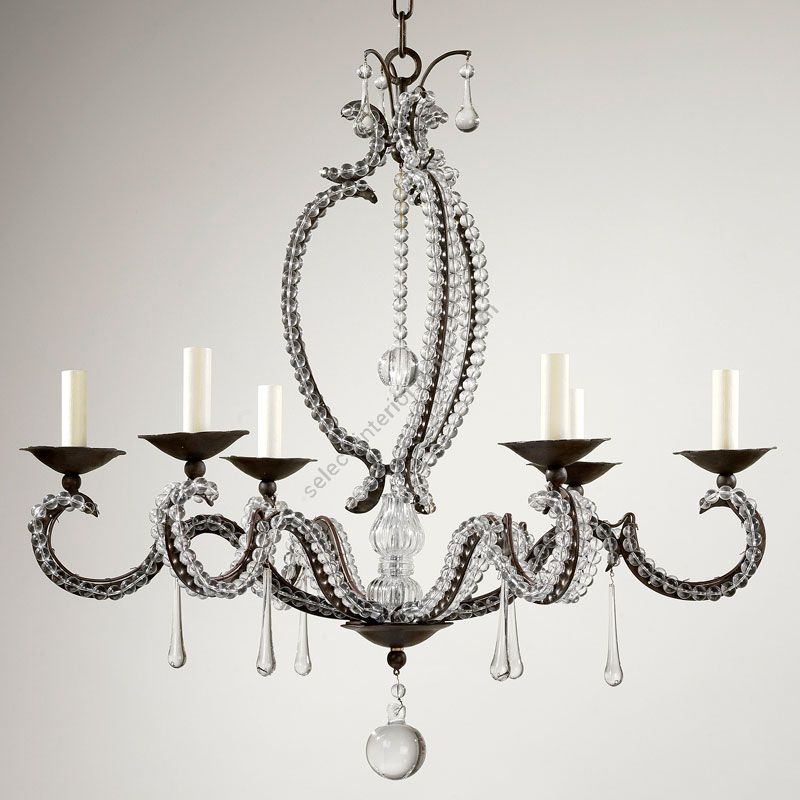Chandelier / Rust finish / Crystal drops and balls