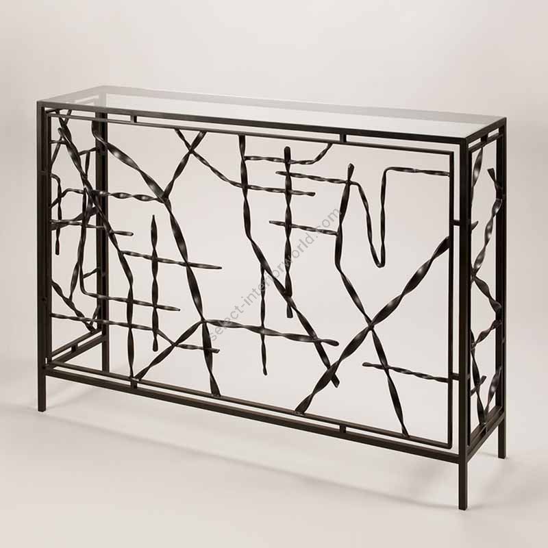 Console table / Bronze finish / Glass top