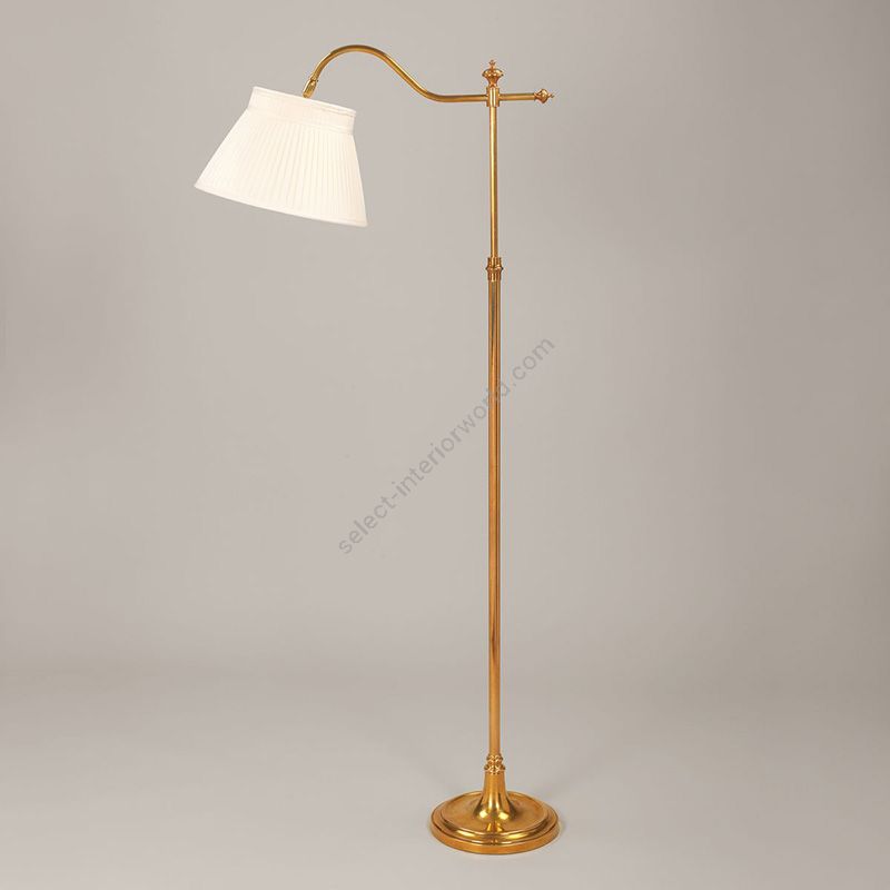 Floor lamp / Antique brass finish / Knife pleat type of lampshade / Porcelain colour, material silk