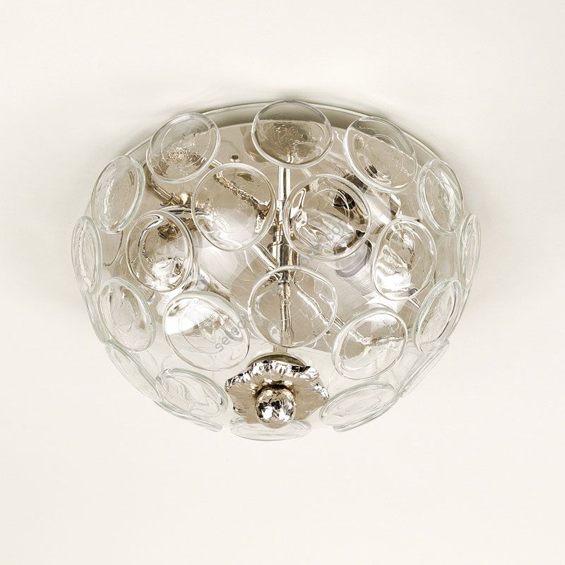 Flush ceiling light / Nickel finish / Hand-blown crystal glass