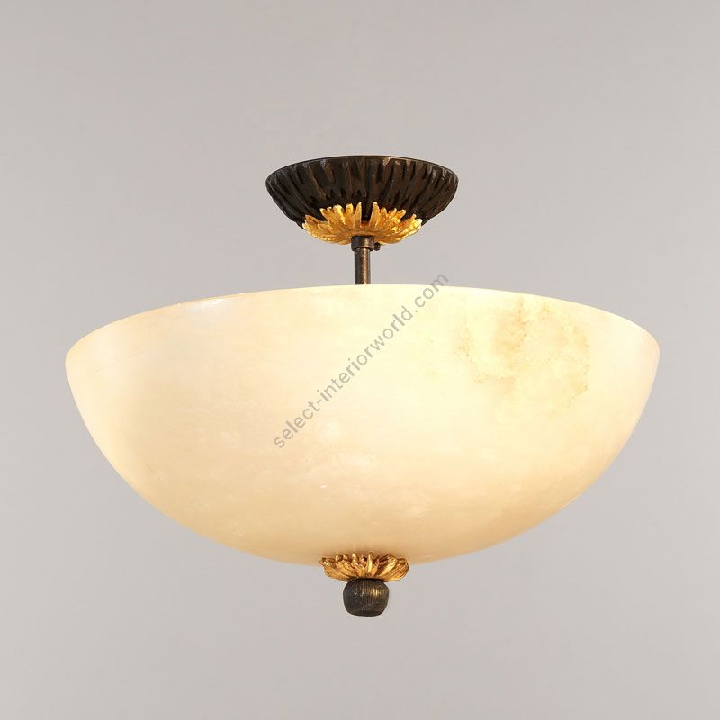 Semi flush ceiling light / Bronze & Gilt finish / Alabaster bowl