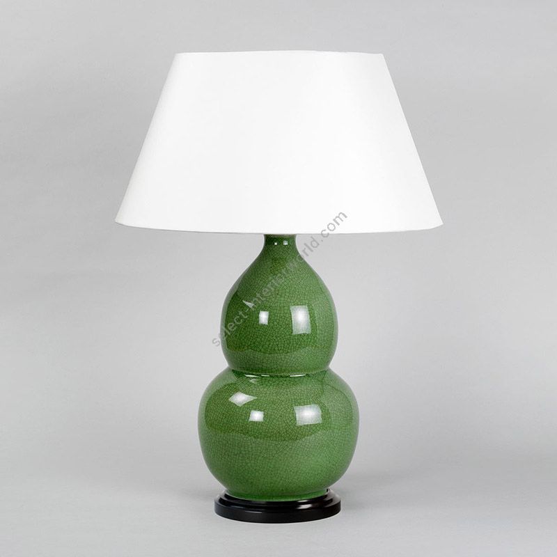 Table lamp / Crackled Green porcelain / Black base / Laminated type of lampshade / Cream colour, material silk