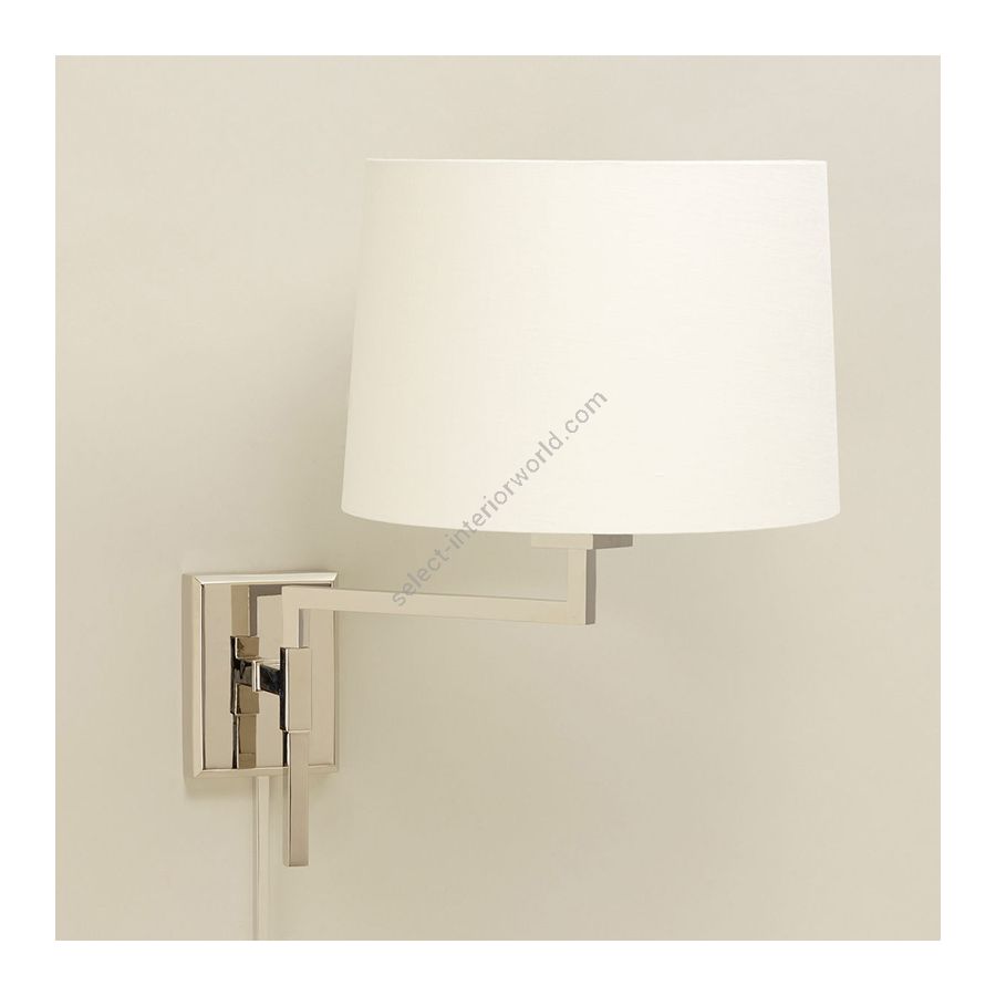 Swing arm wall light / Finish: Nickel / Lampshade: Lily colour, material linen / Model: with rod