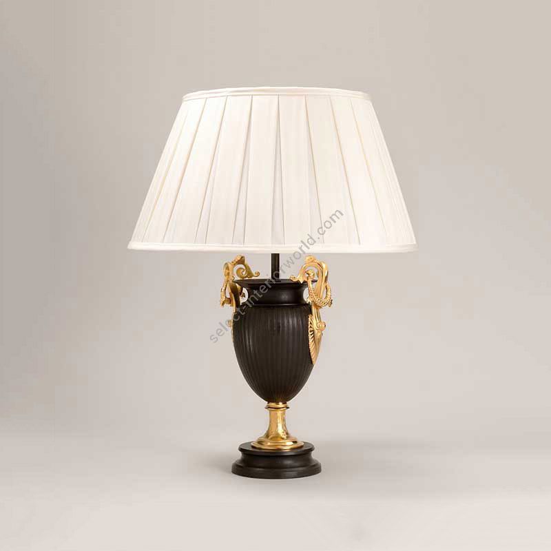 Table lamp / Bronze and Gilt finish / Box pleat type of lampshade / Cream colour, material silk