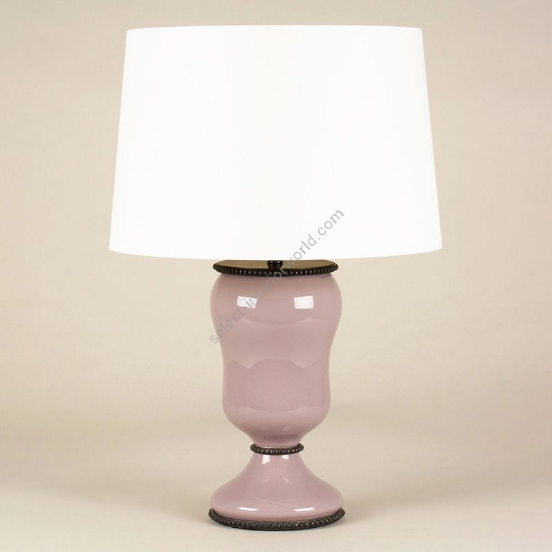 Table lamp / Dusky Pink glazed ceramic finish / Cream colour, material silk lampshade