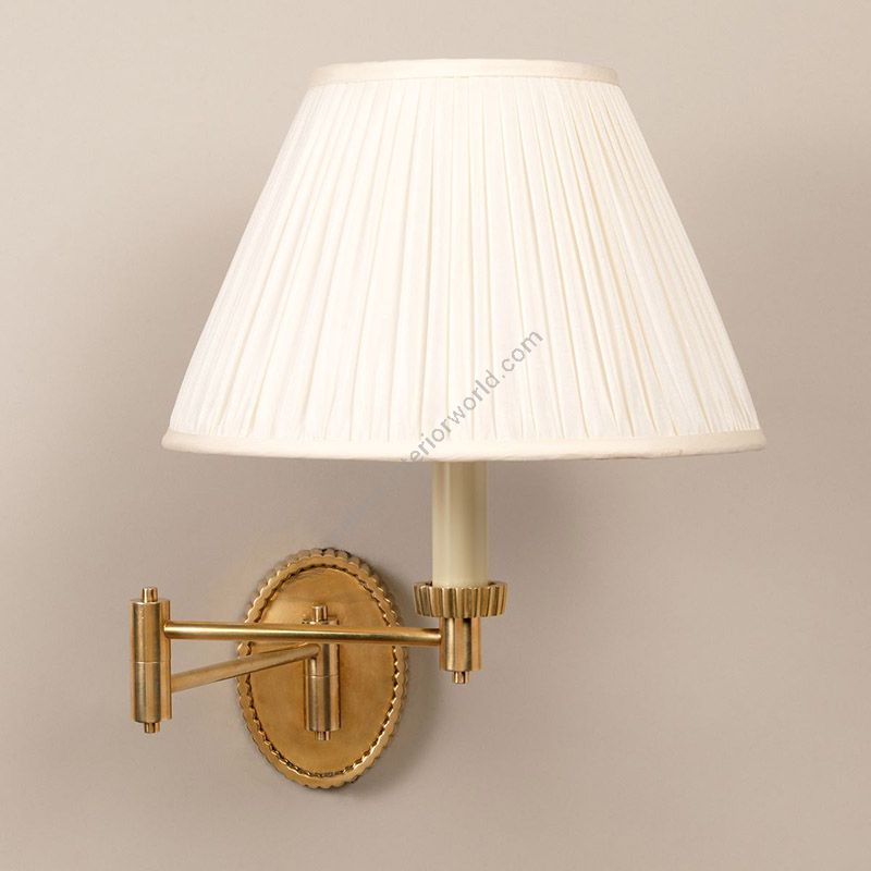Swing Arm Wall Light / Brass finish / Gathered pleat type of lampshade / Cream colour, material silk