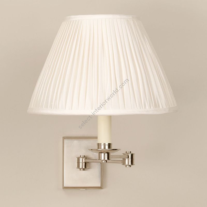 Swing Arm Wall Light / Nickel finish / Gathered pleat type of lampshade / Cream colour, material silk