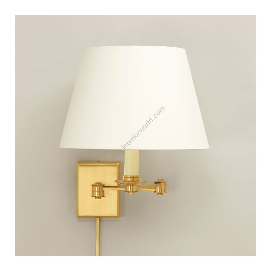 Swing Arm Wall Light with Rod / Brass finish / Laminated type of lampshade / Lily colour, material linen
