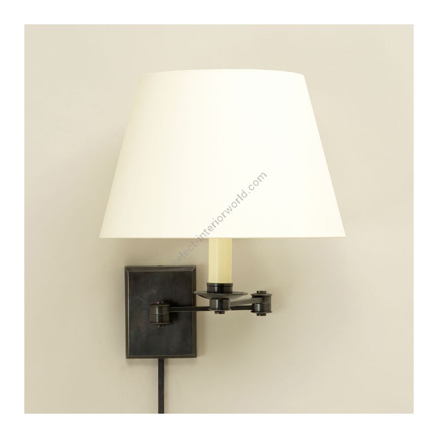 Swing Arm Wall Light with Rod / Bronze finish / Laminated type of lampshade / Lily colour, material linen