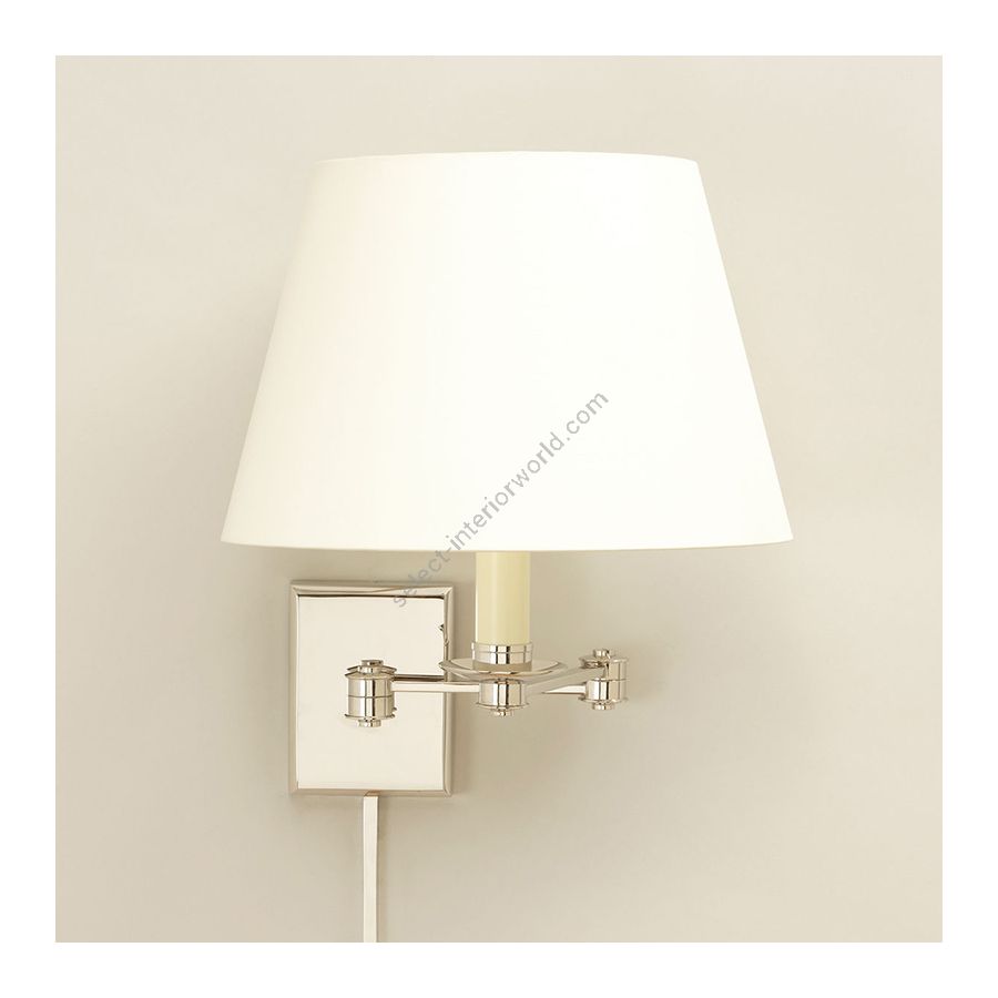 Swing Arm Wall Light with Rod / Nickel finish / Laminated type of lampshade / Lily colour, material linen