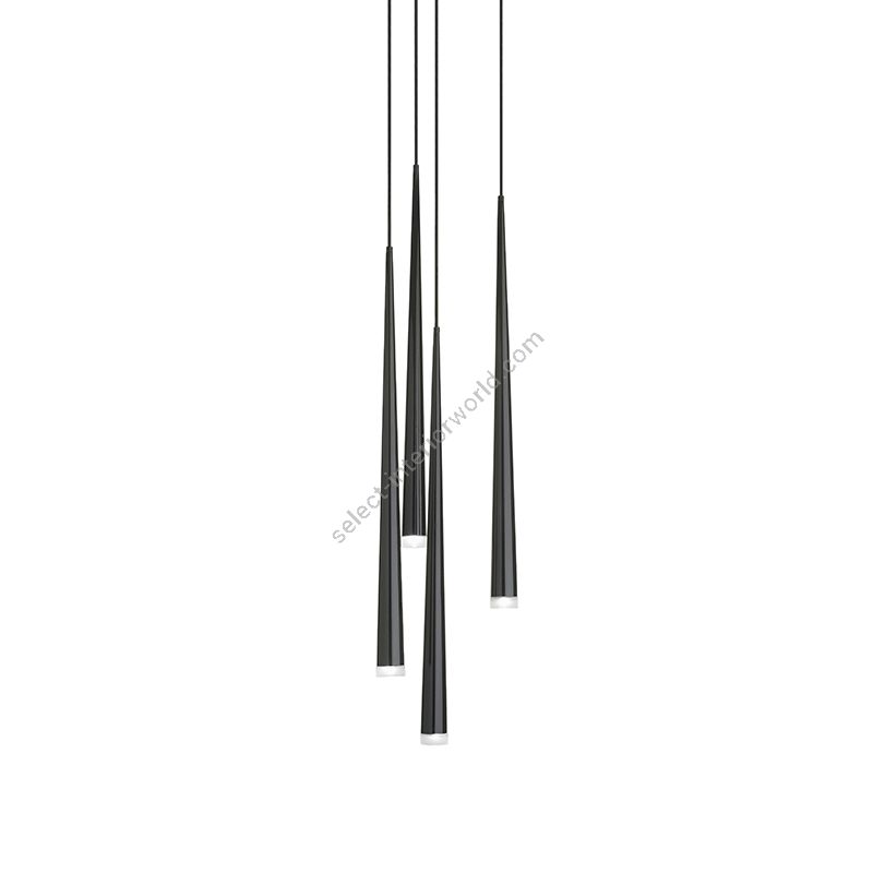 Hanging led lamp / Black carbon fiber finish / 4 lights / cm.: max 200 (H1/60 + H2/140) x 28 x 28