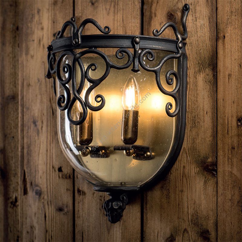Wall lamp with clear glass lampshade, for indoor use, Old bronze finish