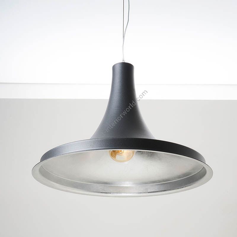 Suspension lamp / Iron metal / Jet black finish with Silver leaf inside