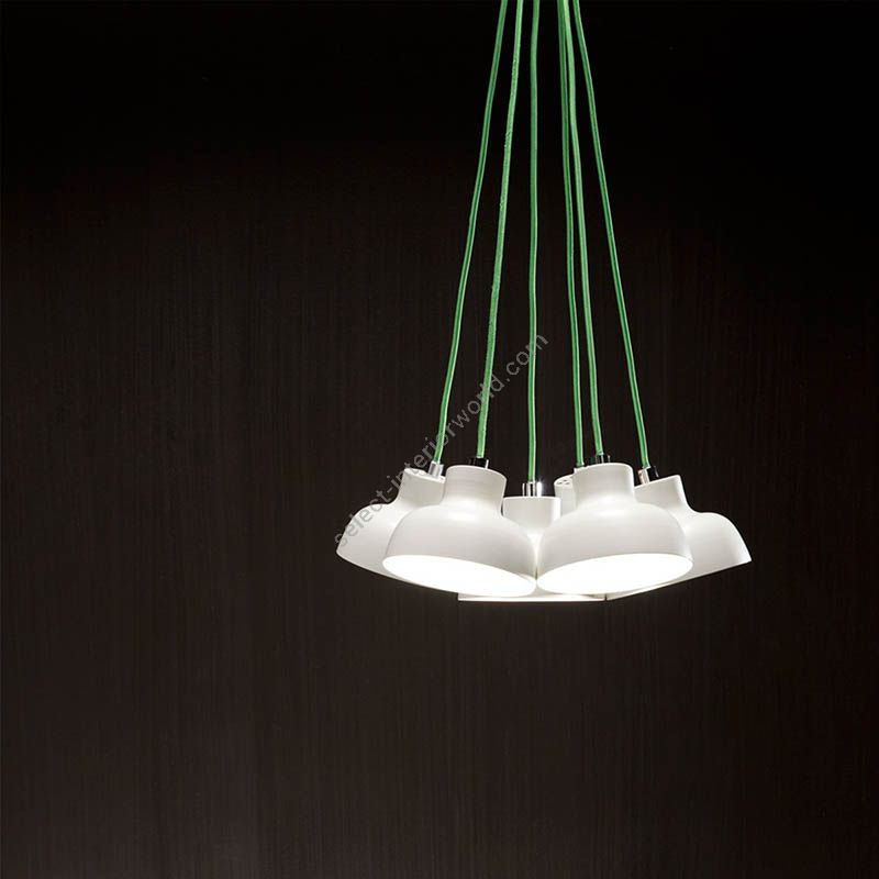 Suspension lamp / Pure white finish / Lawn green rayon cable