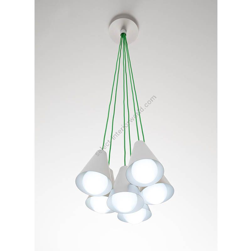 Suspension lamp / Cono collection / Pure white finish / Lawn green rayon cable
