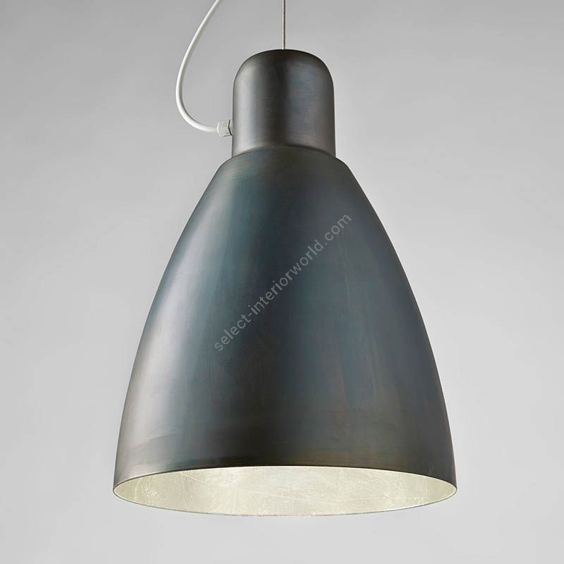 Suspension lamp / Blue iron color outside, silver leaf inside