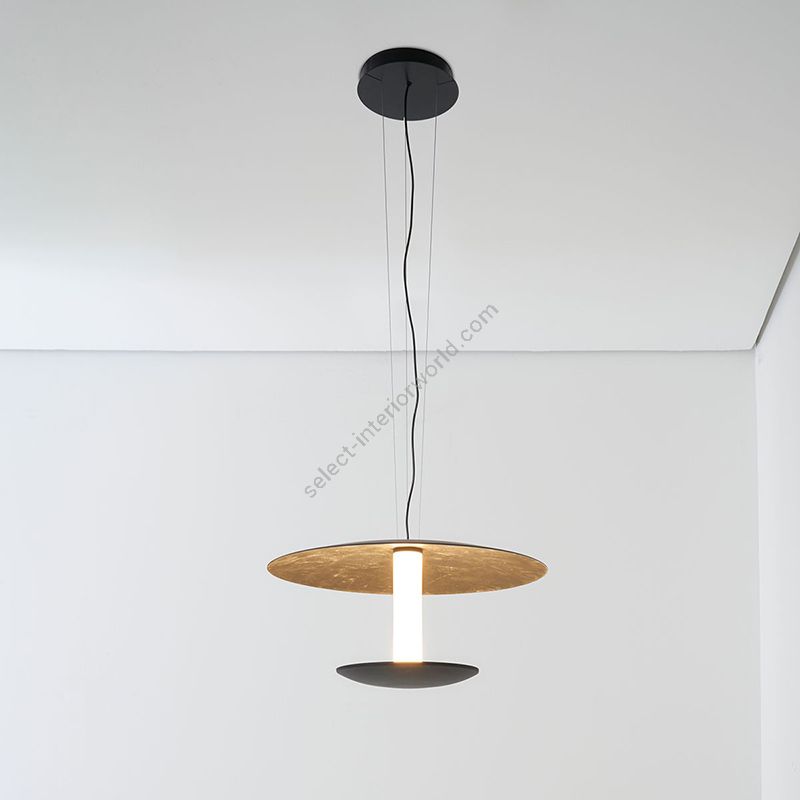 Suspension led Lamp, Jet black colour outside, gold leaf inside