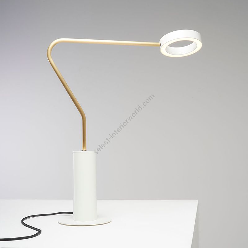 Table lamp / Brass with matt white disc and ring