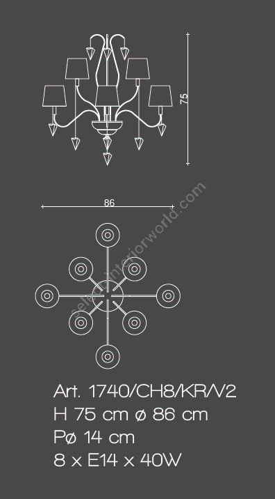 Il Paralume Marina / Chandelier 8 Lights In Polished Brass / 1740/CH8/KR/V2