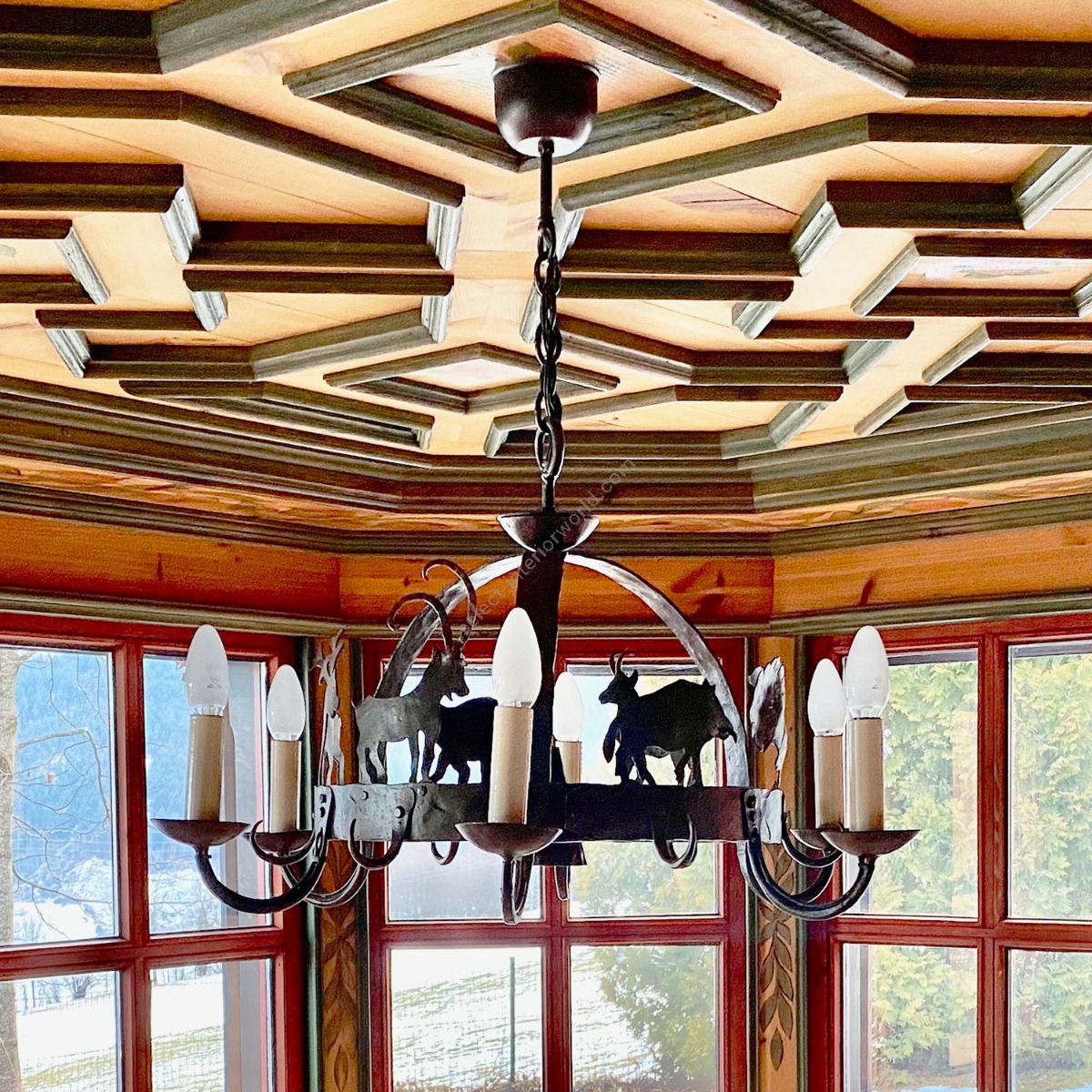 Rustic Wrought Iron Chandelier with silhouettes Wild Animals