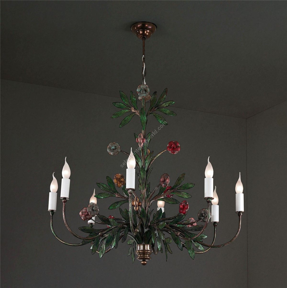 Officina Ciani / Chandeliers / in Hammered Iron with Flowers HL1077CH-8 Vaso fiorito