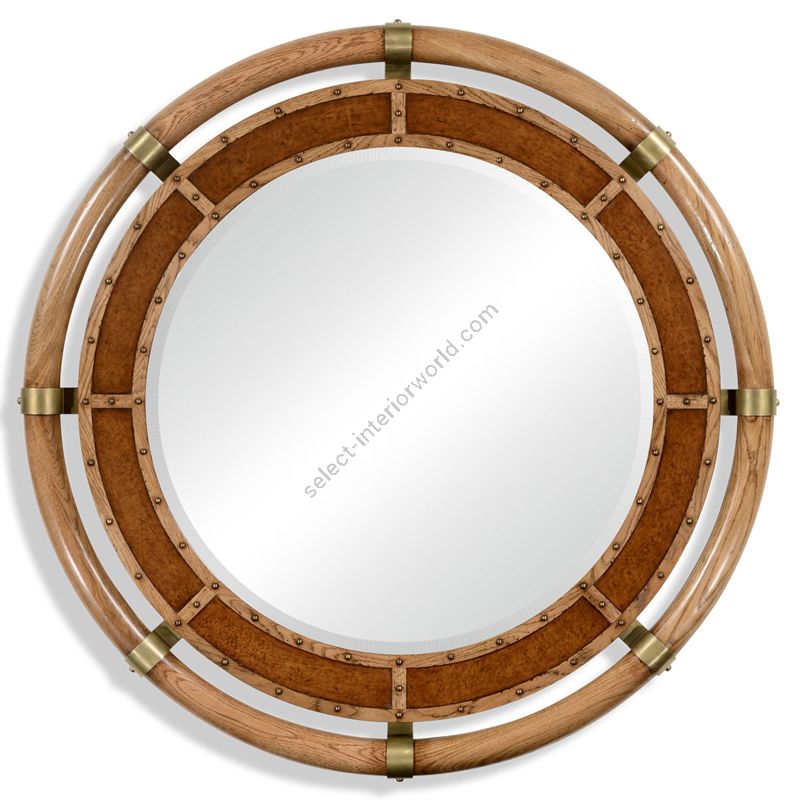 Jonathan Charles / Circular Nautical Style Oak and Leather Mirror / 494571-SAL