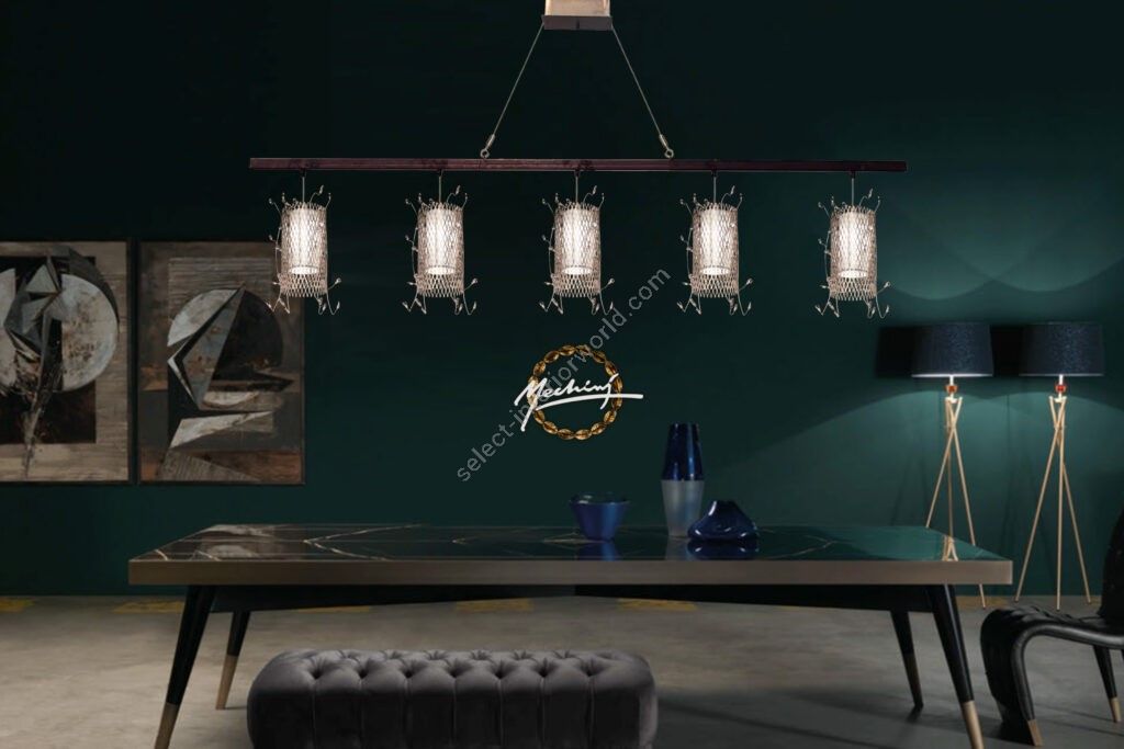 Mechini / Chandeliers / Clear Bohemian Crystal and Lamp Shades L-Grid/5 Line