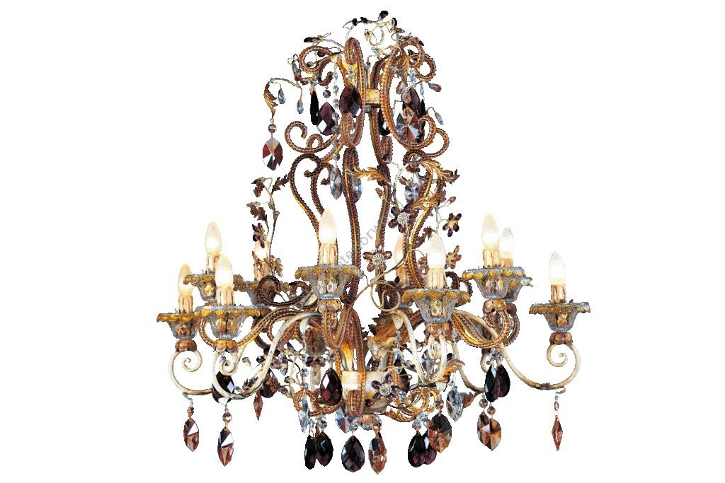 Mechini / Chandeliers / Bohemian Crystal & Murano Glass and Coloured Pearl Banding L263/12