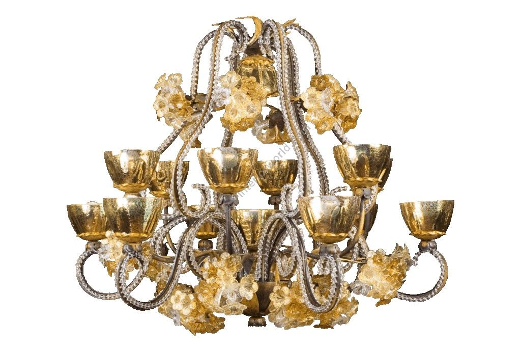 Mechini / Chandeliers / Murano Glass and Clear Pearl Banding L281/14
