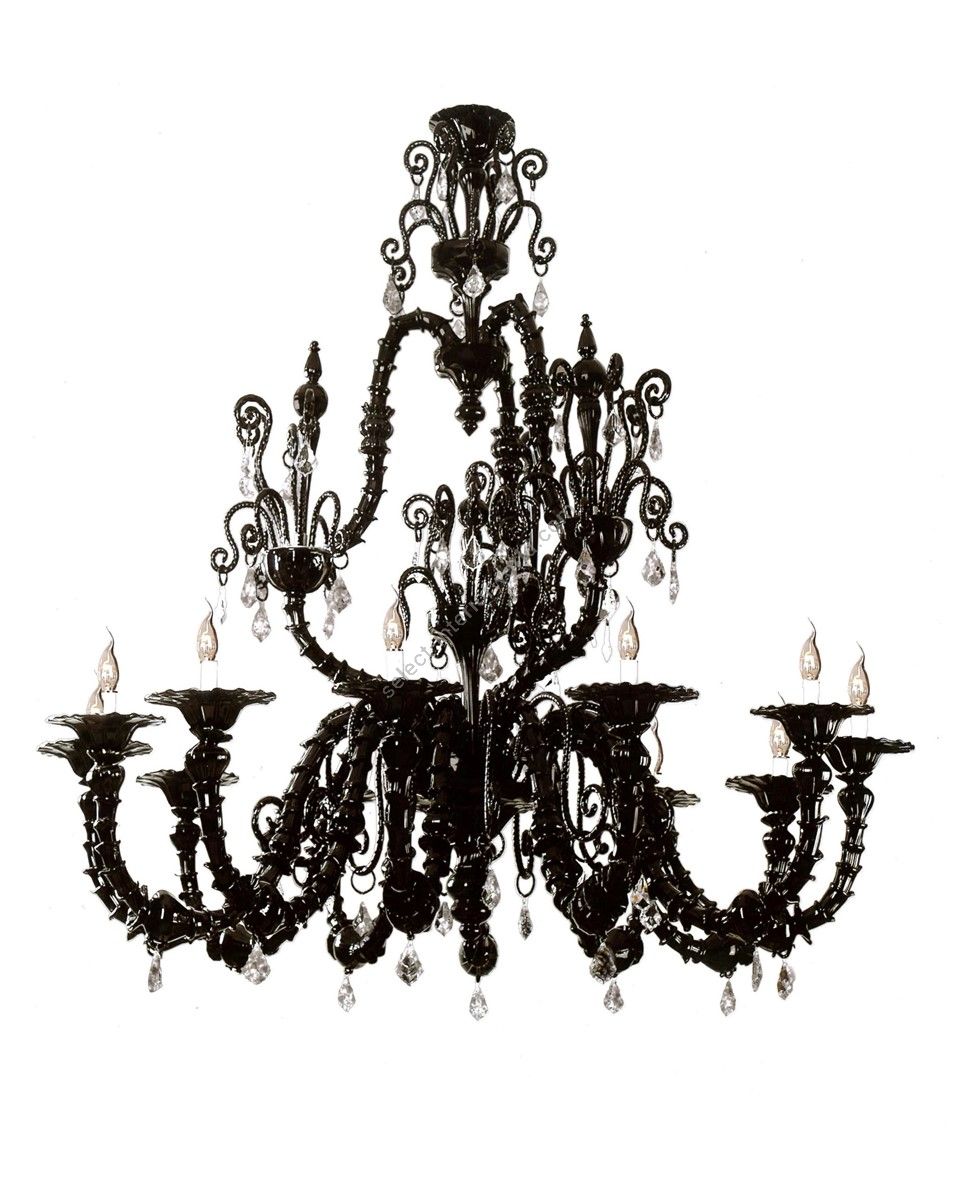 Italian Luxury Lighting / Chandeliers / Venetian Glass Black 12-Light V7416 012