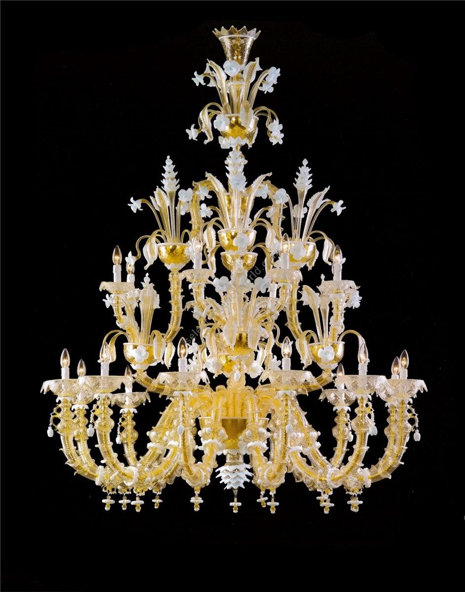 Italian Luxury Lighting / Chandeliers / Venetian Glass Gold And White 20-Light V8009 020