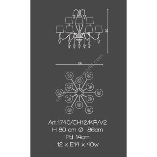 Il Paralume Marina / Chandelier 12 Lights In Brass / 1740/CH12/KR/V2