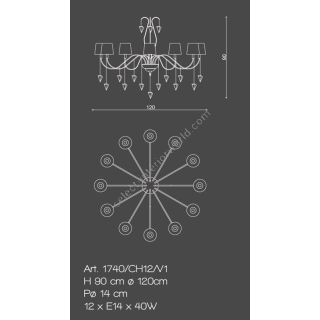 Il Paralume Marina / Chandelier 12 Lights In Polished Brass / 1740/CH12/V1