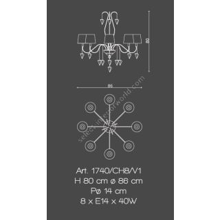 Il Paralume Marina / Chandelier 8 Lights In Brass / 1740/CH8/V1