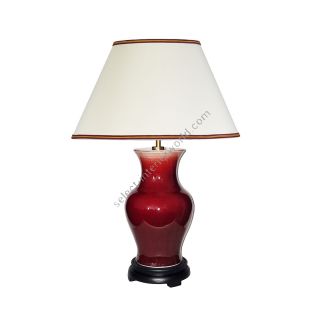 Elstead Lighting / Table Lamps / Majin Oxblood Red Jar 1 with Cream with Burgundy and Gold Soutach Trim Shade