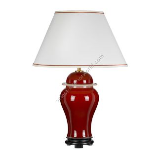 Elstead Lighting / Table Lamps / Oxblood Temple Jar 1 Off-White with Ivory and Gold Trim Shade