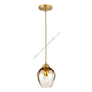 Elstead Lighting / Pendant Lights / Tiber Brushed Brass & Amber Glass