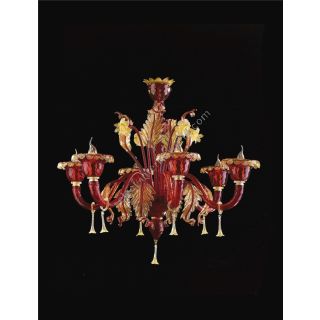 Italian Luxury Lighting / Chandeliers / Venetian Glass Red And Gold 6-Light V7991 006