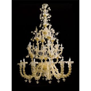 Italian Luxury Lighting / Chandeliers / Venetian Glass Gold and White 20-Light V8007 020