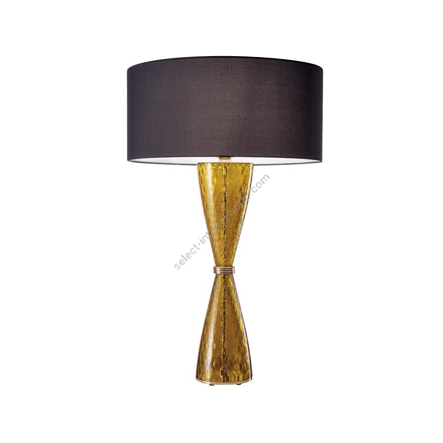 Table lamp / Shiny Gold finish / Amber glass / Ponge-hazel fabric lampshade