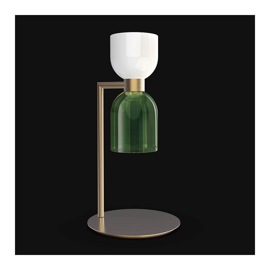 Table lamp / Brushed Gold finish / White and Green glass