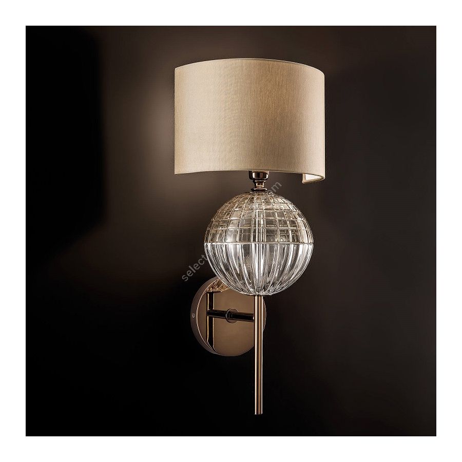 Wall lamp / Gold Nickel finish / Transparent glass / Chinette-dove fabric lampshade