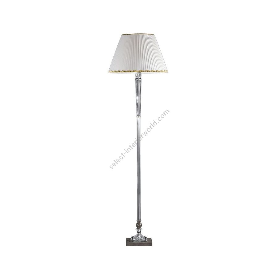 Floor led lamp / Antique Gold finish / Ponge-beige fabric lampshade / Transparent glass